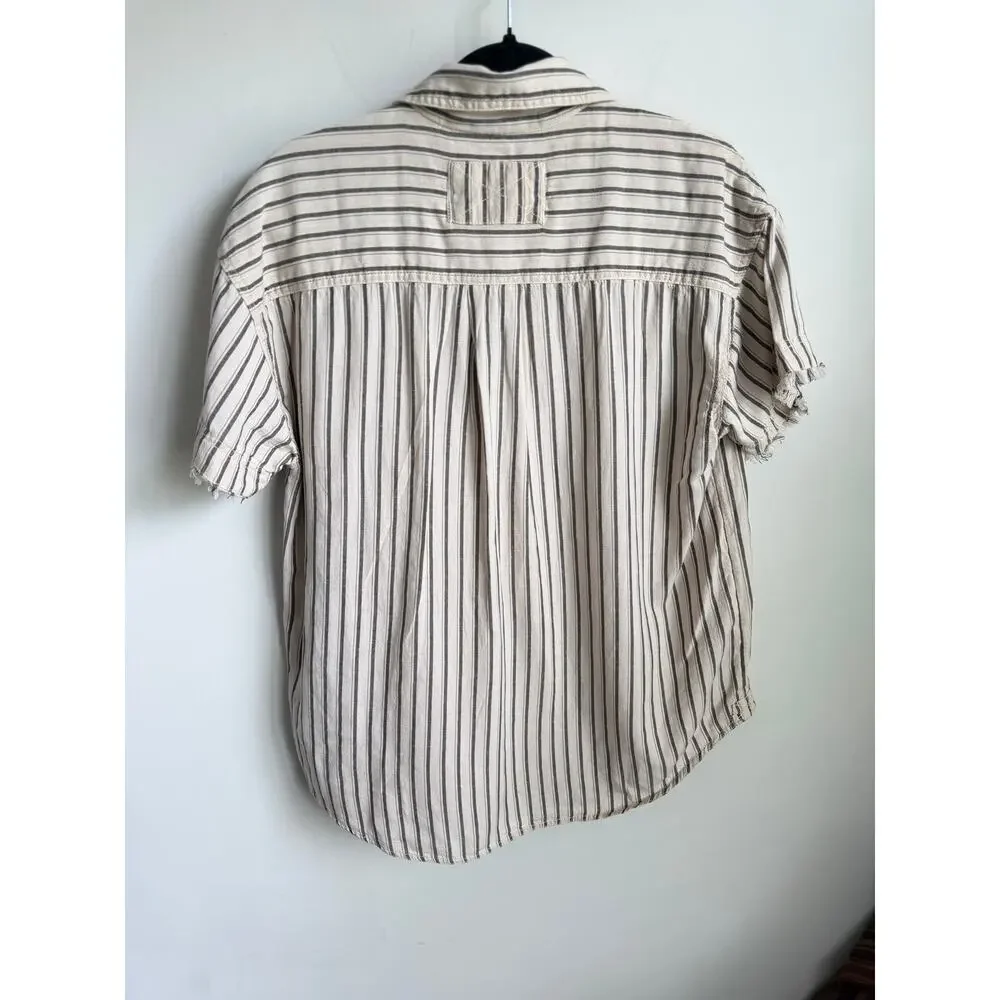 We The Free Christopher Linen Striped Short Sleeve Button-Up Shirt Beige S NWT - Picture 9 of 9